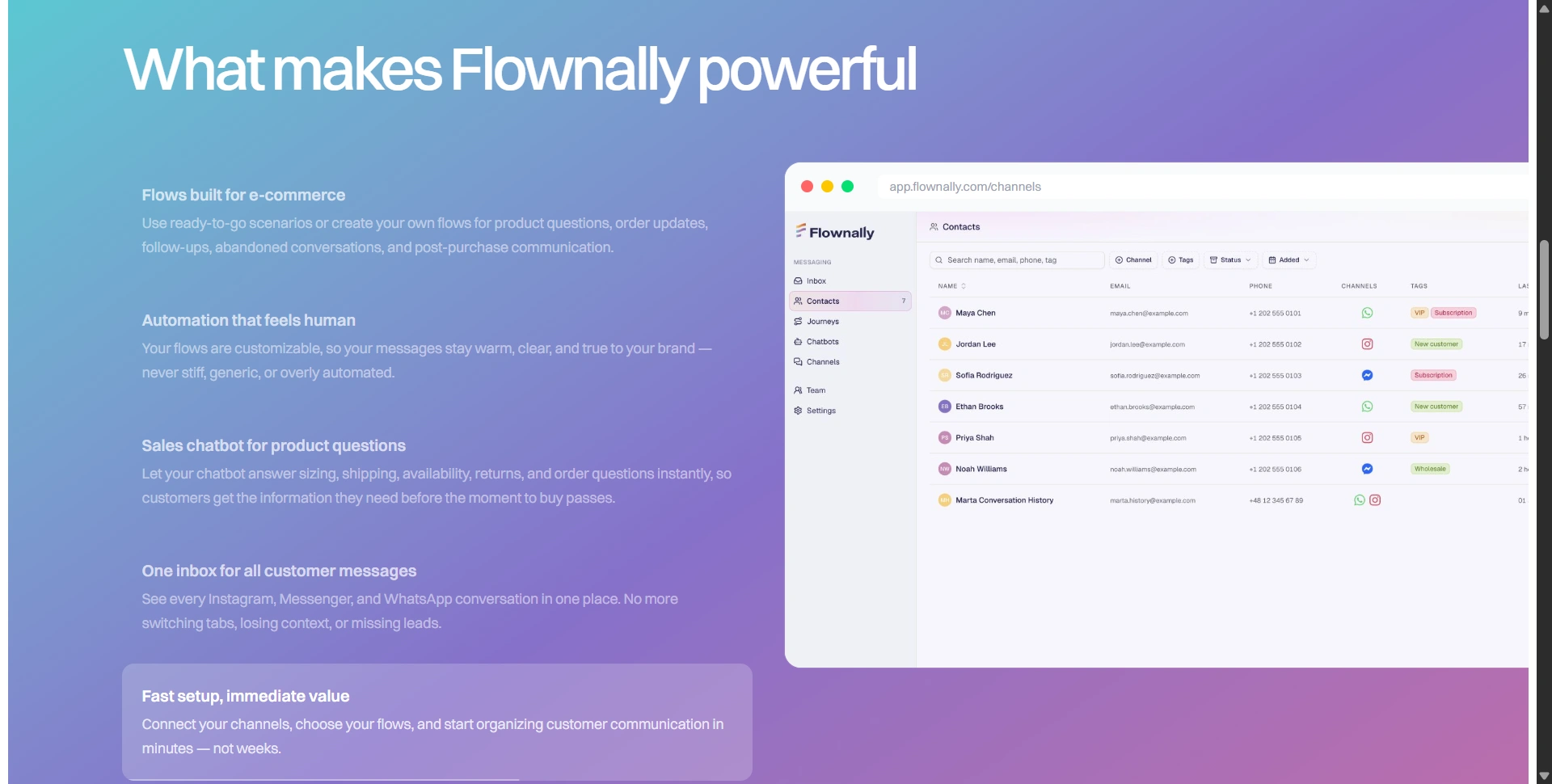 Flownally ecommerce customer messaging and automation workflow