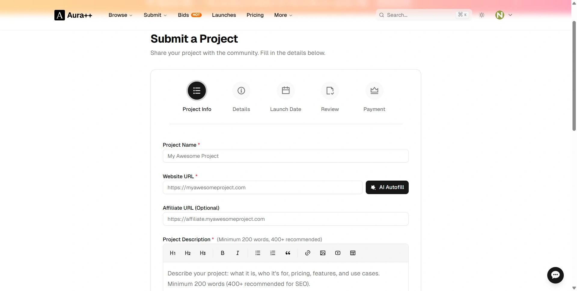 Aura++ Submit your launch