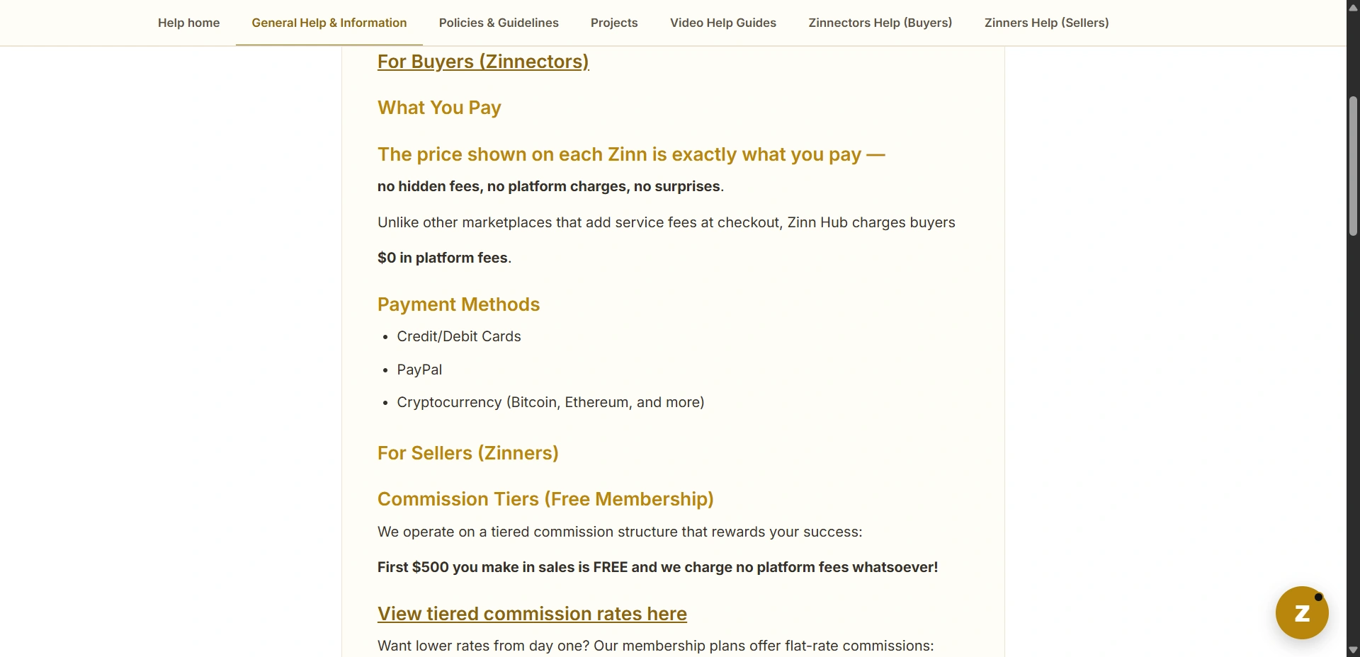 Zinn Hub pricing