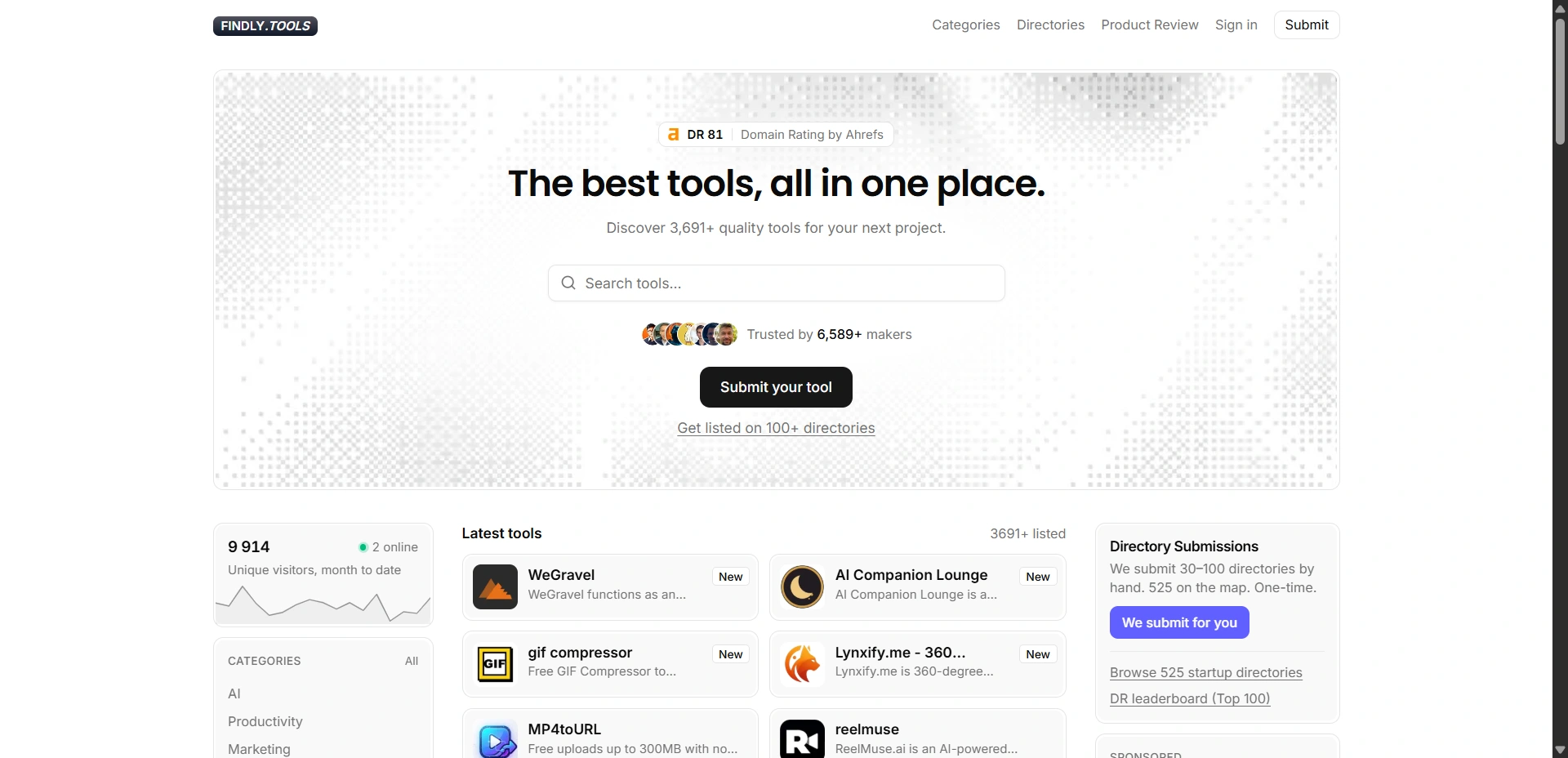 Findly.tools homepage