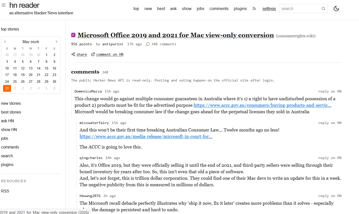 HN Reader screenshot 2