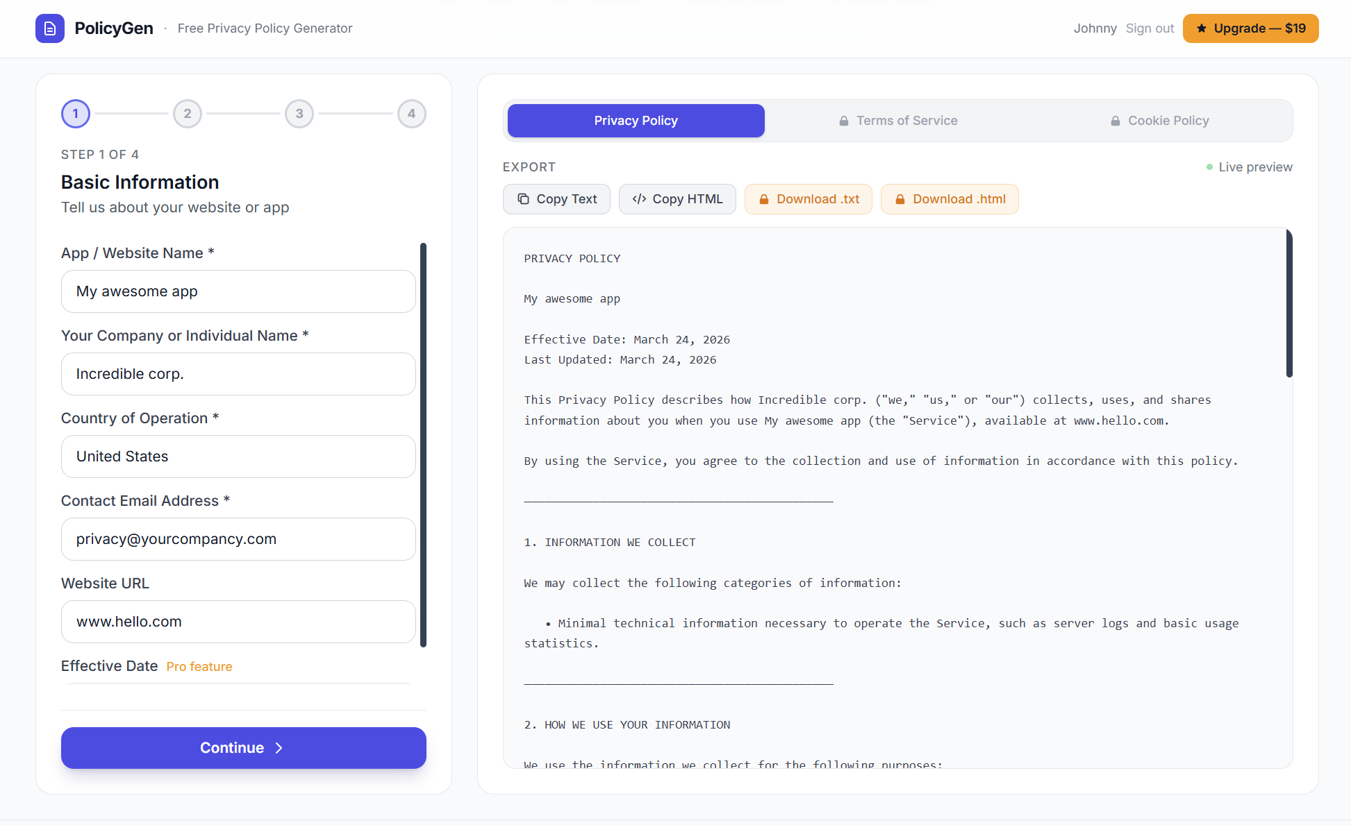 PolicyGen screenshot 2