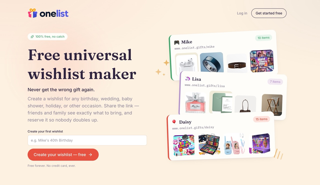 Onelist.gifts screenshot 1