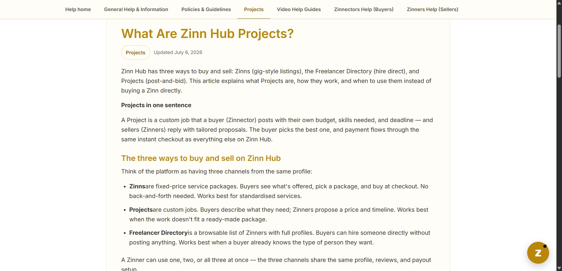 What are Zinn Hub projects