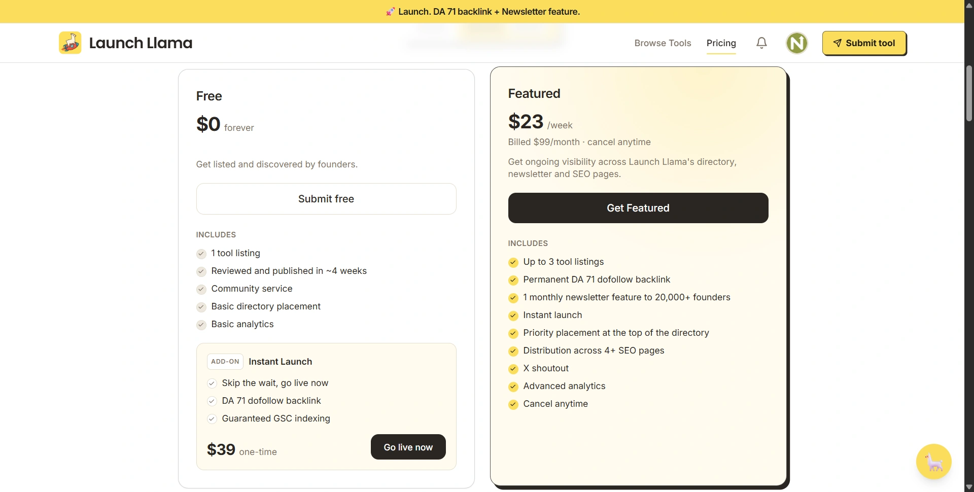 Launch Llama Pricing