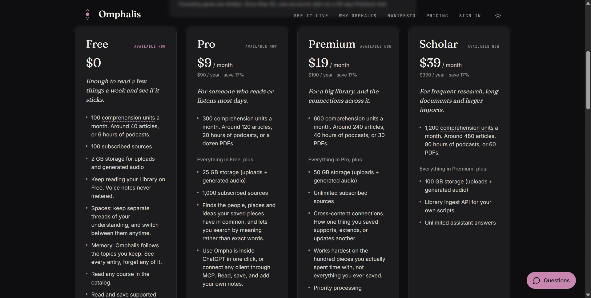 Omphalis Pricing
