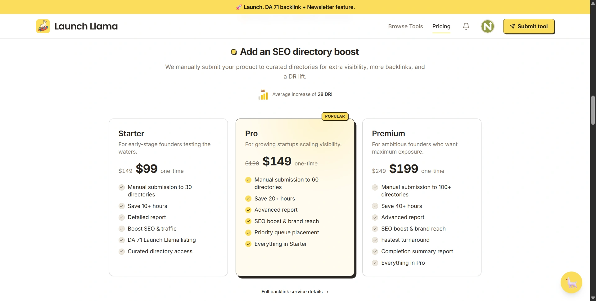 Launch Llama featured pricing