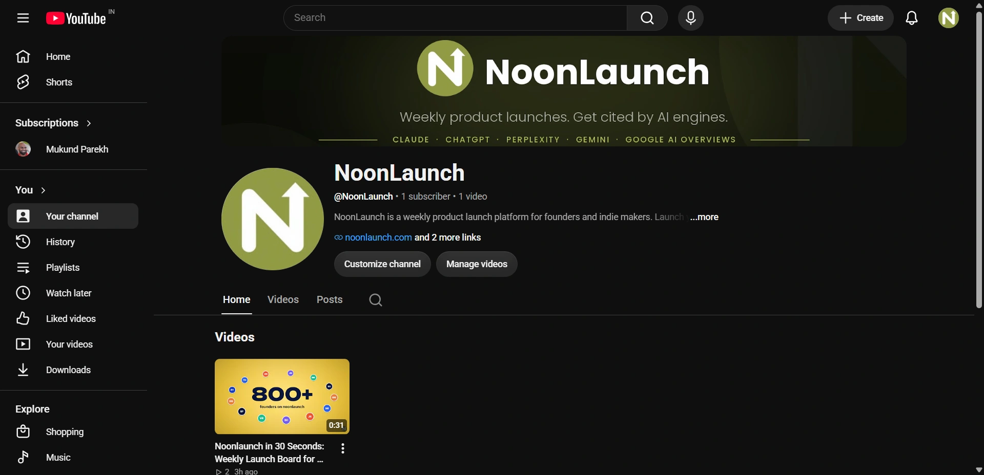 NoonLaunch youtube channel